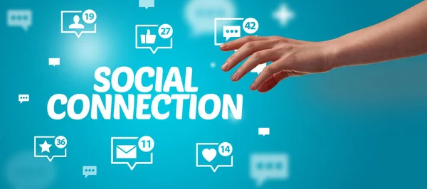 Крупный План Обрезанной Руки Указывающий Надпись Social Connection Концепцию Социальных — стоковое фото