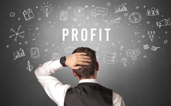 Achteraanzicht Van Een Zakenman Met Profit Inscriptie Modern Business Concept — Stockfoto