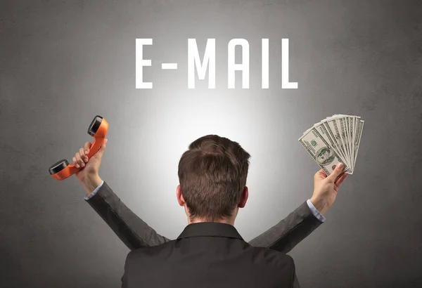 Visão Traseira Homem Negócios Com Inscrição Mail Conceito Segurança Cibernética — Fotografia de Stock