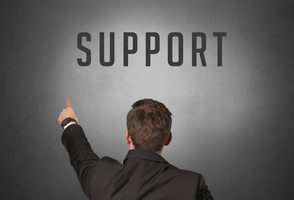 Zadní Pohled Podnikatele Nápisem Support Výkonný Podnikatelský Koncept — Stock fotografie