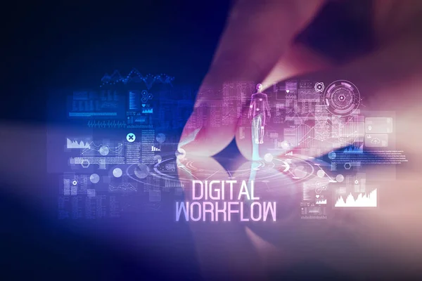 Tablet Dotykowy Ikonami Technologii Internetowej Napisem Digital Workflow — Zdjęcie stockowe