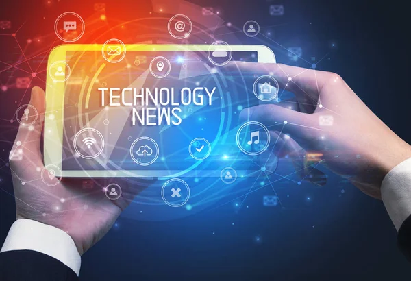 Close Tablet Technology News Inscription Innovative Technology Concept — Stock Photo, Image