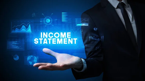 Hand Businessman Holding Income Statement Inscription Business Success Concept — Stock Photo, Image