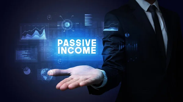 Hand Businessman Holding Passive Income Inscription Business Success Concept — Stock Photo, Image
