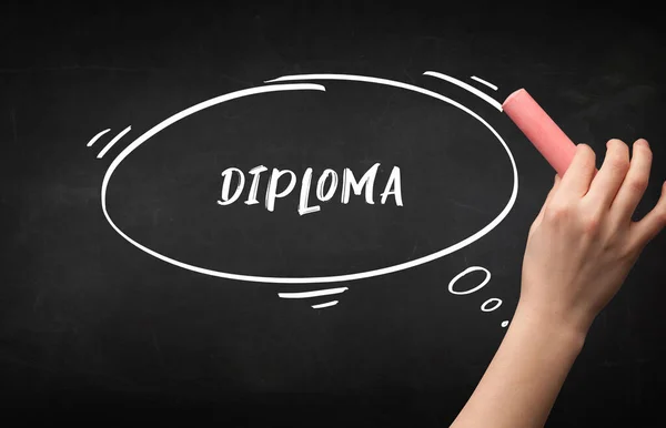 Χειροποίητο Σχέδιο Diploma Επιγραφή Λευκή Κιμωλία Στον Μαυροπίνακα Εκπαιδευτική Έννοια — Φωτογραφία Αρχείου