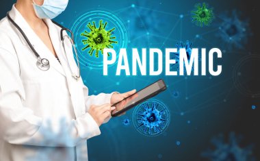 Doktor PANDEMIC yazıtlı bir reçete yazar, salgın konsepti