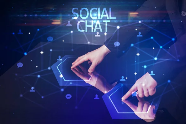 Navigeer Door Sociale Netwerken Met Social Chat Inscriptie Nieuw Media — Stockfoto