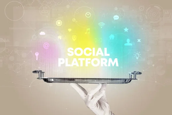 웨이터가 워킹을 제공하는 Social Platform 새로운 미디어 — 스톡 사진