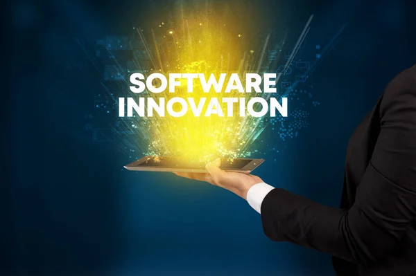 Крупный План Сенсорного Экрана Надписью Software Innovation Концепция Инновационных Технологий — стоковое фото