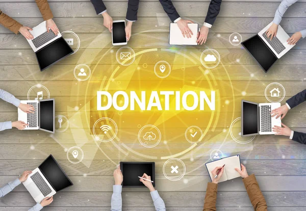 Donation Insciption Social Networking Koncepcióval Találkozók Csoportja — Stock Fotó