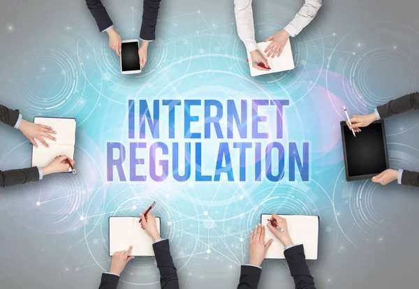 Group People Front Laptop Internet Regulation Insciption Web Security Concept — Stock Photo, Image