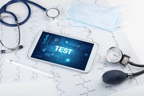 Tablet Material Médico Com Inscrição Test Conceito Prevenção — Fotografia de Stock