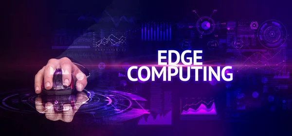 Ручная Беспроводная Периферия Надписью Edge Computing Концепция Современных Технологий — стоковое фото