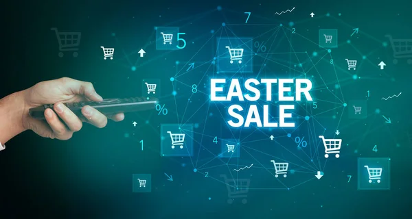Ruční Držení Bezdrátový Periferní Nápisem Easter Prodej Online Nákupní Koncept — Stock fotografie