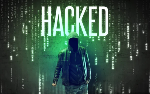 Faceless Hacker Hacked Inscription Hacking Concept — Stock Photo, Image