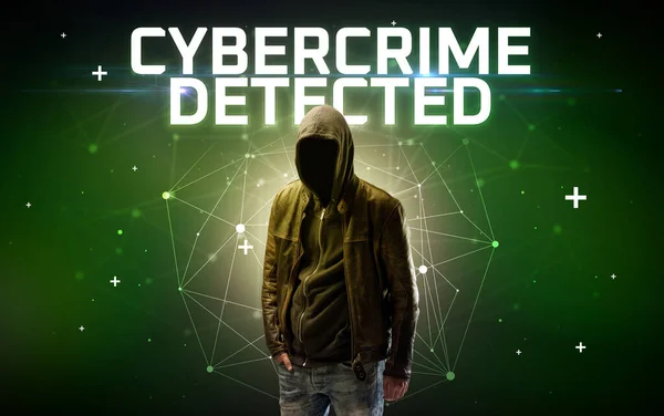 Mystérieux Hacker Avec Inscription Cybercrime Detected Inscription Concept Attaque Ligne — Photo