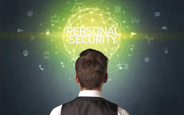 Widok Tyłu Przedsiębiorcy Napisem Personal Security Koncepcja Bezpieczeństwa Online — Zdjęcie stockowe