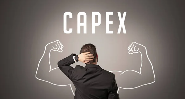 Vista Posteriore Uomo Affari Con Iscrizione Capex Concetto Business Potente — Foto Stock