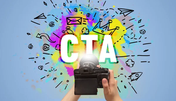 추상적 Cta 비문으로 디지털 카메라를 클로즈업 — 스톡 사진