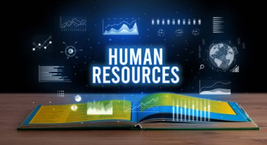 İnsan Kaynakları yazıtları açık bir kitaptan çıkıyor, yaratıcı iş konsepti.