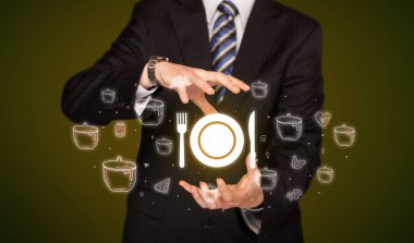 Masa takımı ikonu, sağlıklı yemek teslimatı konsepti