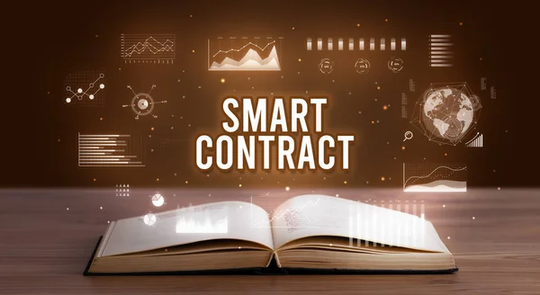 Smart Contract Inscription Coming Out Open Book Creative Business Concept — Stock Photo, Image