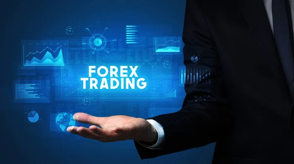 Mano Uomo Affari Possesso Iscrizione Forex Trading Concetto Successo Aziendale — Foto Stock