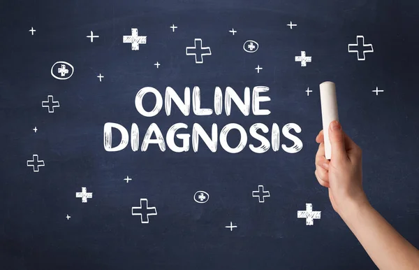 手描きオンライン診断の碑文は 黒板に白いチョークで 医療の概念 — ストック写真