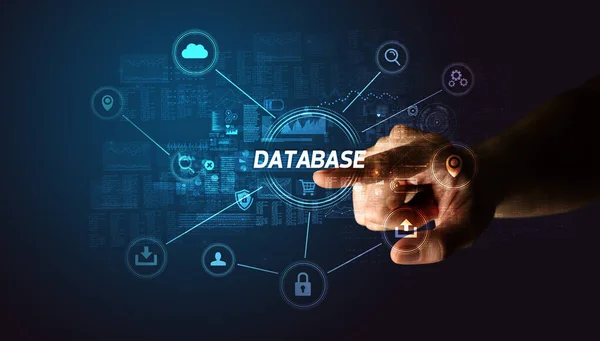 Hand Aanraken Database Inscriptie Cybersecurity Concept — Stockfoto