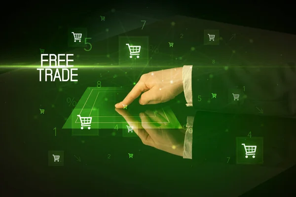 Compras Línea Con Concepto Inscripción Free Trade Con Iconos Carrito — Foto de Stock