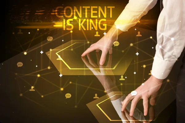 Навігація Соціальними Мережами Написом Content King Концепція Нових Медіа — стокове фото