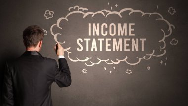 businessman drawing a cloud with INCOME STATEMENT inscription inside, modern business concept