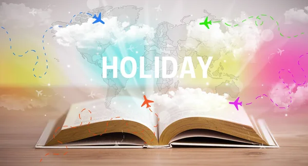 Open Boek Met Holiday Inscriptie Vakantie Concept — Stockfoto