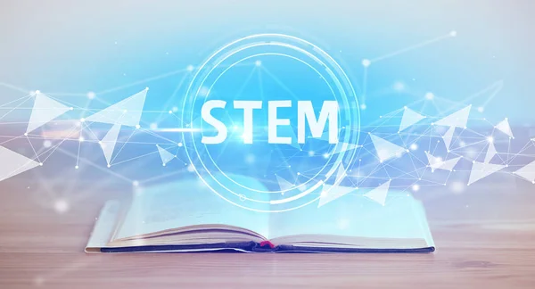 Libro Abierto Con Abreviatura Stem Concepto Tecnología Moderna —  Fotos de Stock