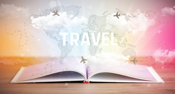 Open Boek Met Travel Inscriptie Vakantie Concept — Stockfoto