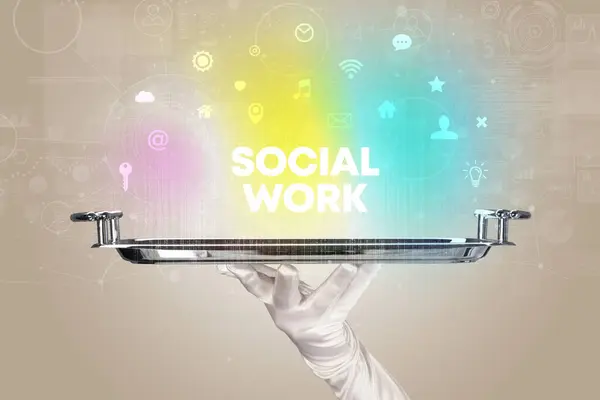Serveur Service Des Réseaux Sociaux Avec Inscription Travail Social Concept — Photo
