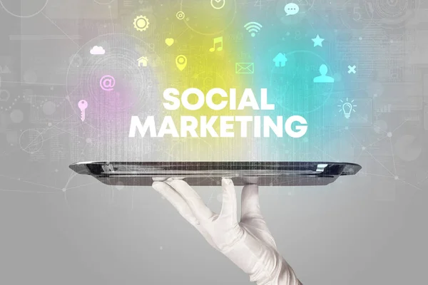 Ober Ten Dienste Van Sociale Netwerken Met Sociale Marketing Inscriptie — Stockfoto