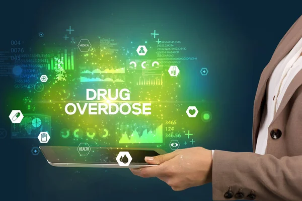 Close Uma Tela Sensível Toque Com Inscrição Drug Overdose Conceito — Fotografia de Stock