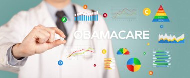 Beslenme uzmanı sana OBAMACARE yazıtlı bir hap veriyor, sağlıklı yaşam tarzı konsepti.
