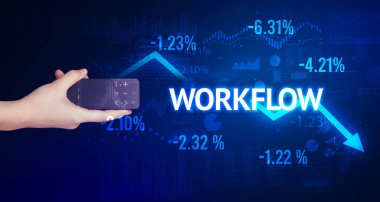 Erkek el, Wireless Periferik WorKFLOW yazıtlı, modern iş konsepti