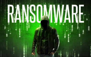 RANSOMWARE yazıtlı meçhul hacker, hack konsepti