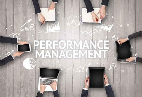 Group Busy People Working Office Performance Management Επιγραφή Επιτυχημένη Επιχειρηματική — Φωτογραφία Αρχείου