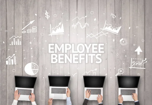 Group Busy People Working Office Employee Benefits Inscription Successfully Esfull — 스톡 사진