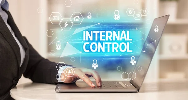 Inscripción Control Interno Laptop Seguridad Internet Concepto Protección Datos Blockchain —  Fotos de Stock