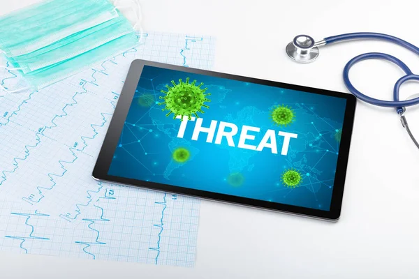 Close View Tablet Threat Inscription Microbiology Concept — Stock Photo, Image