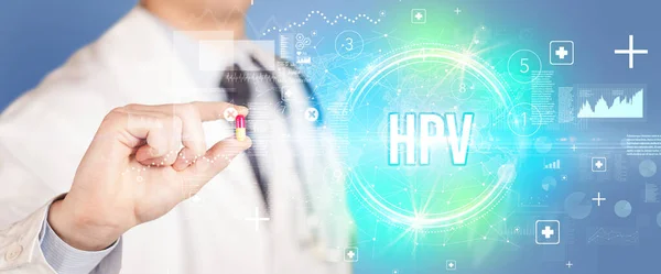 Primo Piano Medico Che Somministra Una Pillola Con Abbreviazione Hpv — Foto Stock