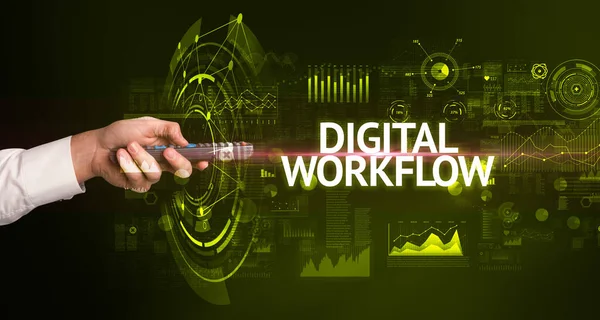 Obsługa Bezprzewodowych Urządzeń Peryferyjnych Napisem Digital Workflow Koncepcja Nowoczesnej Technologii — Zdjęcie stockowe