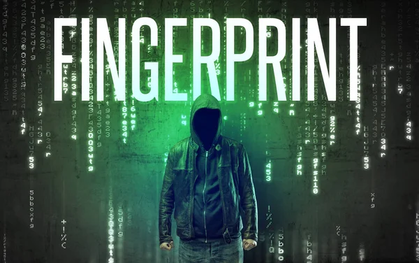 Безликий Хакер Написом Fingerprint Концепція Злому — стокове фото