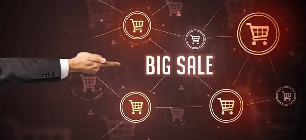 Close Cropped Hand Pointing Big Sale Inscription Online Shopping Concept — Stock Photo, Image
