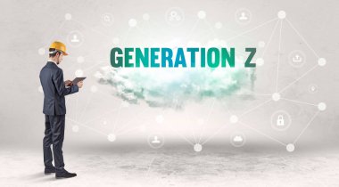 GENERATION Z yazıtları ile sosyal medya kavramı üzerinde çalışan mühendis